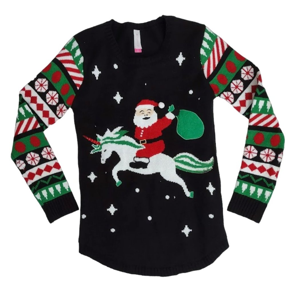 No Boundaries Christmas Sweater Unicorn Santa Medium